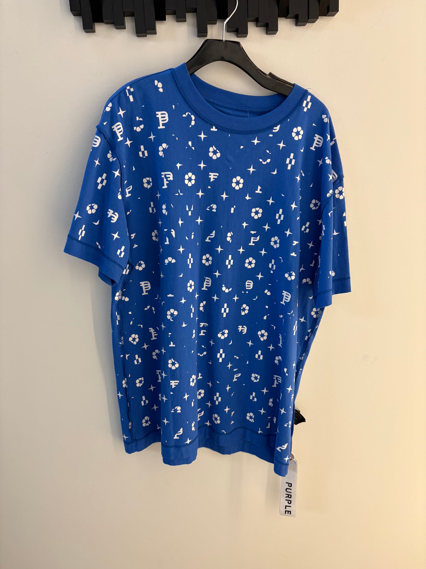 PURPLE BRAND Blue White Monogram Logo Print T-Shirt