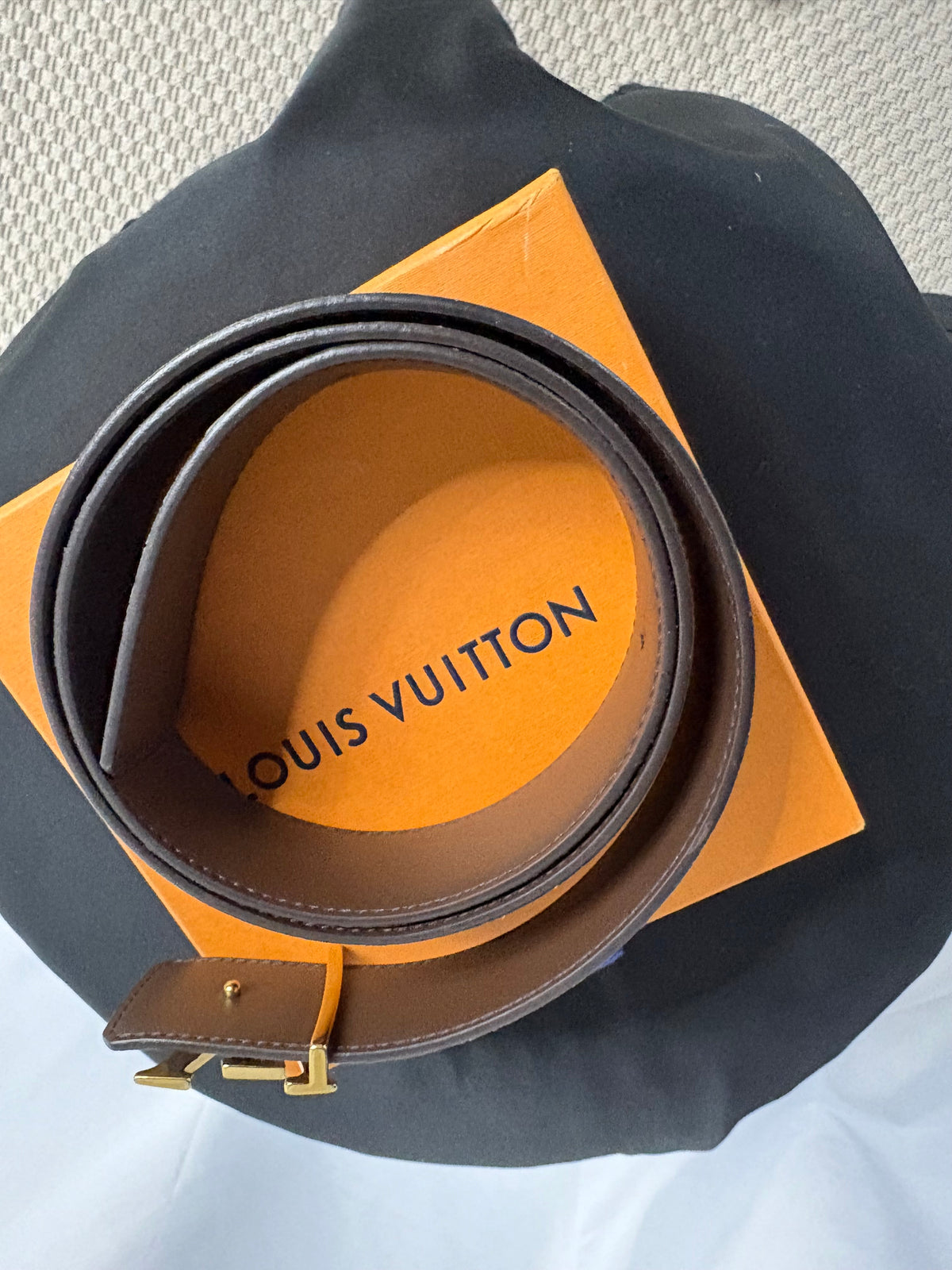 Louis Vuitton LV Initiales 40MM Monogram Belt Brown Gold Buckle with Box