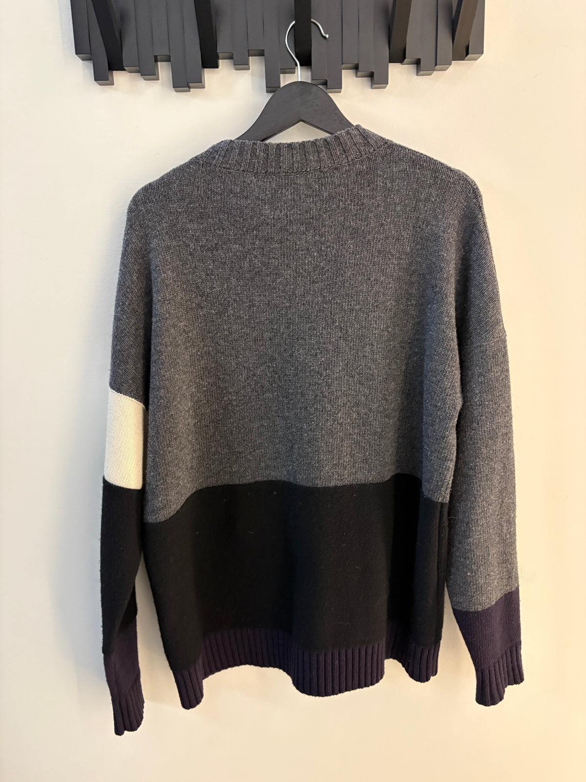 Off-White Color Block Logo Virgin Wool Sweater Dark Grey Black White Navy