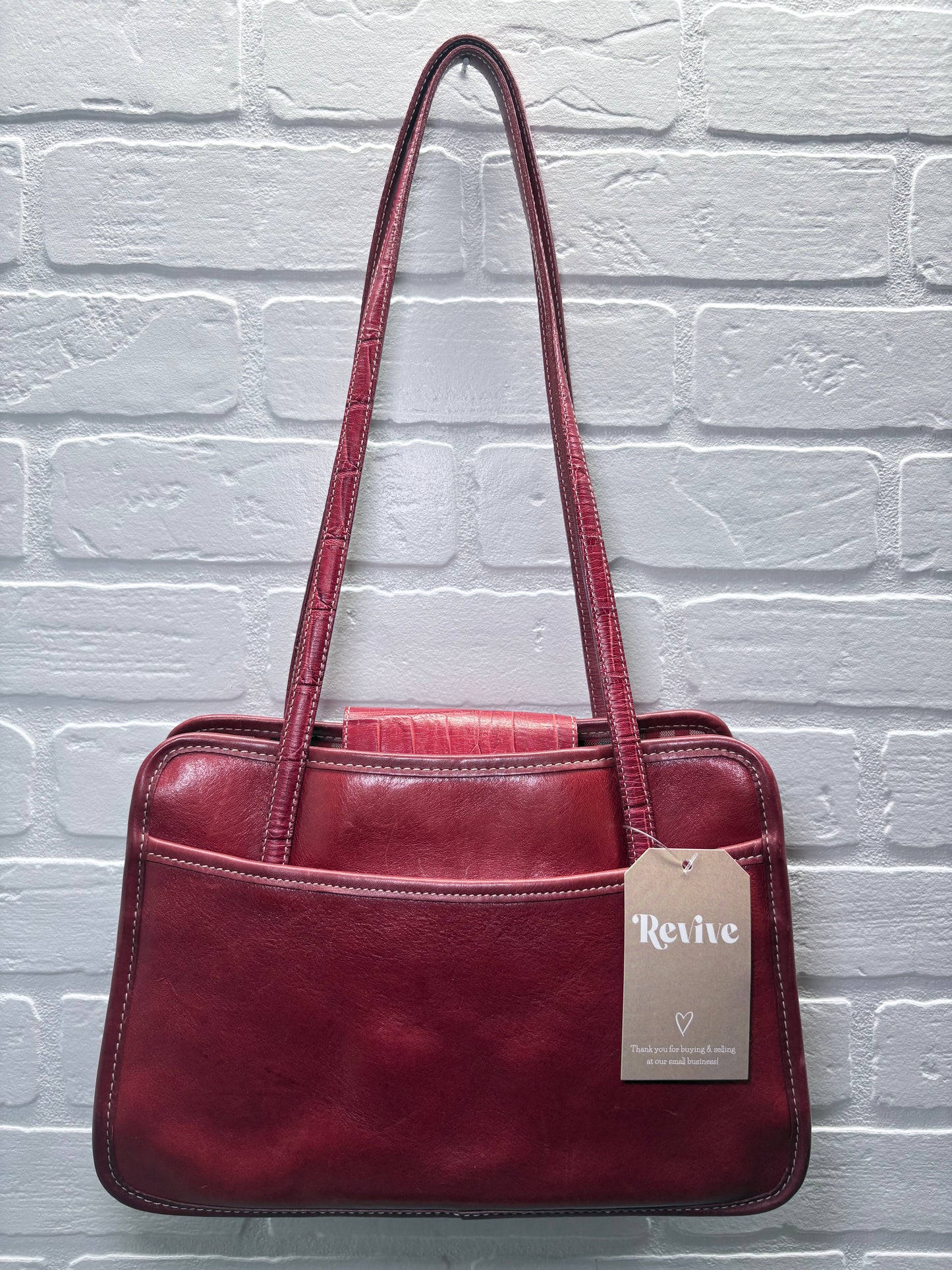 Brighton Red Croc-Embossed Leather Shoulder Bag
