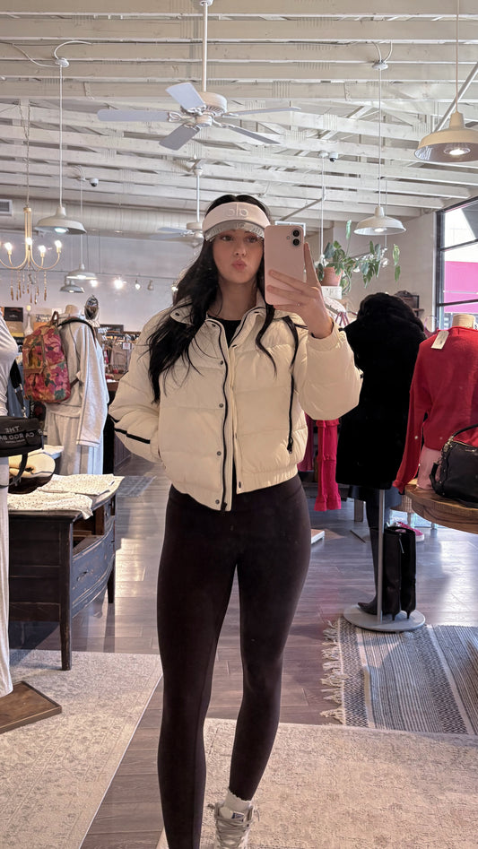 Valentine’s Day Alo Yoga White Puffer Jacket & Visor Gift Bundle