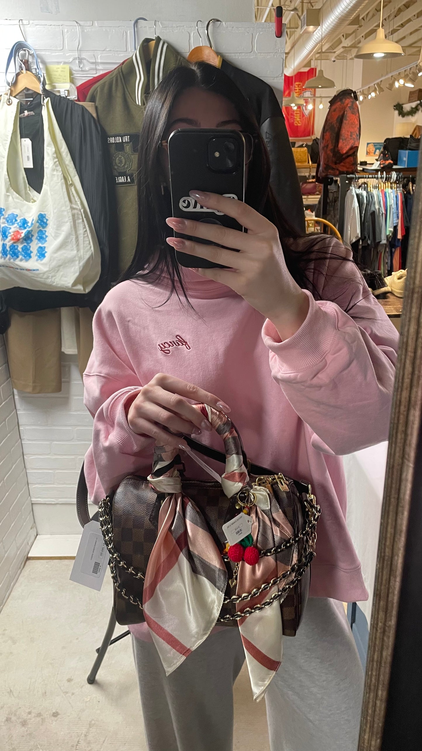 Designer-Style Purse Charm Bundle – Satin Scarf, Gold Chain Strap & Cherry Bag Charm