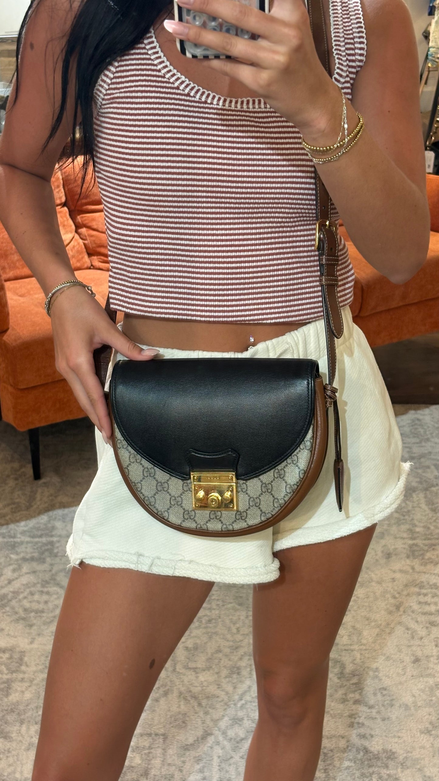 Gucci GG Supreme Canvas & Leather Half Moon Crossbody