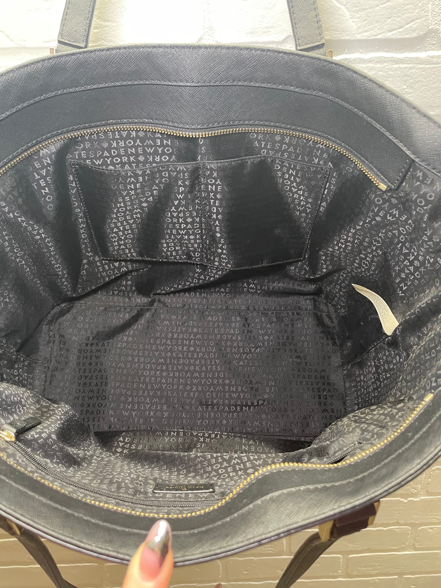 Kate Spade Black Leather Tote Bag with Gold Hardware
