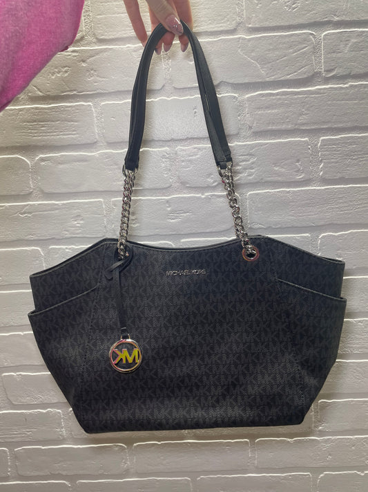 Michael Kors Black Signature Logo Chain Strap Tote Bag