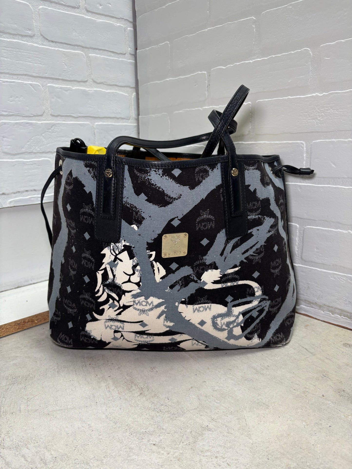 MCM Visetos Monogram Princess Lion Snakeskin Stripe Shoulder Bag Tote