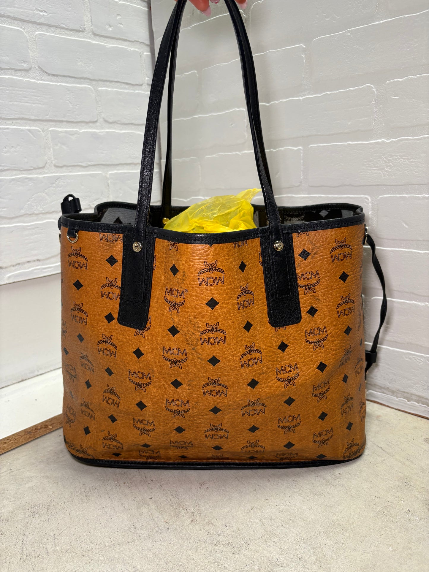 MCM Visetos Monogram Princess Lion Snakeskin Stripe Shoulder Bag Tote