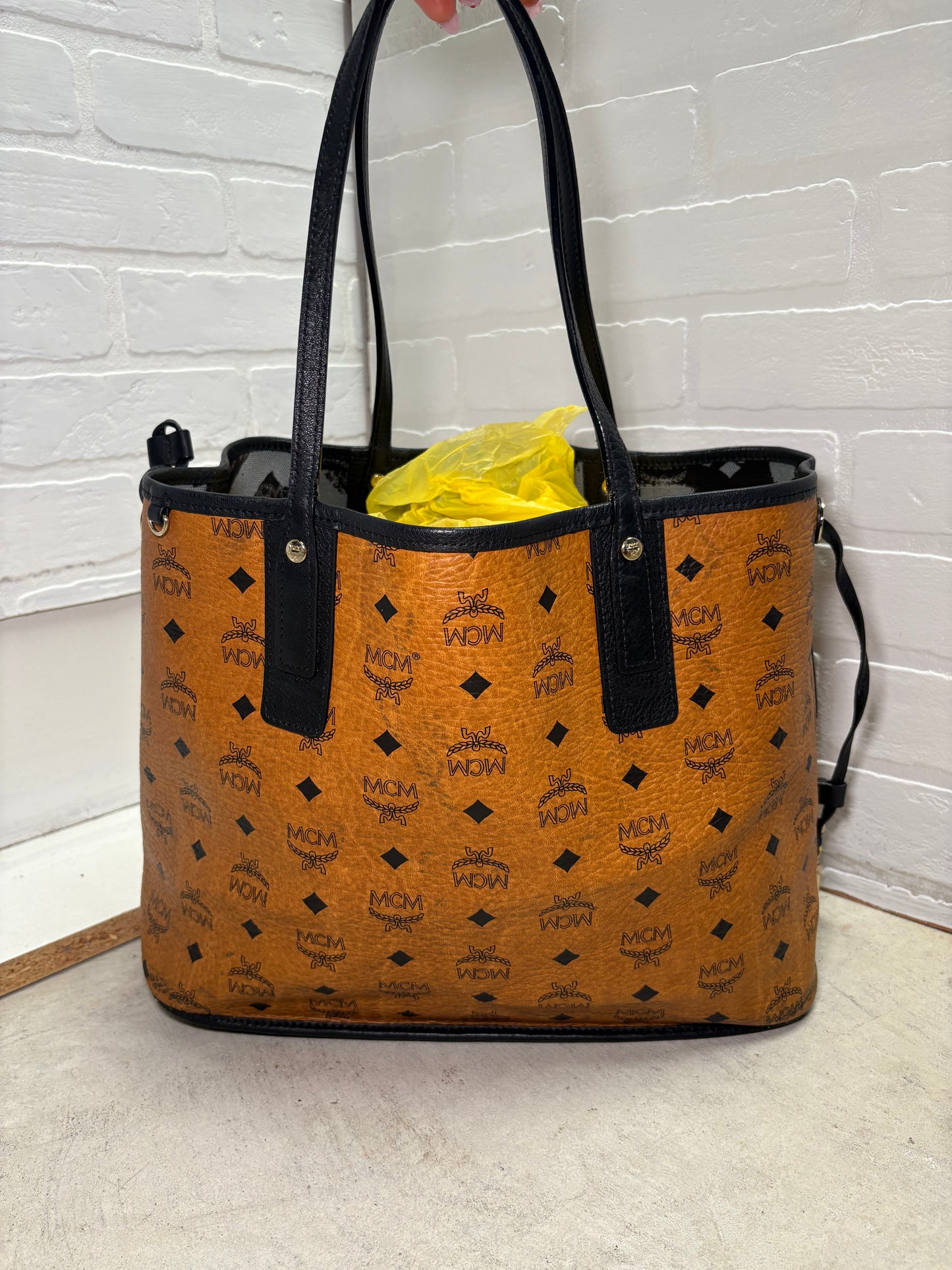 MCM Visetos Monogram Princess Lion Snakeskin Stripe Shoulder Bag Tote