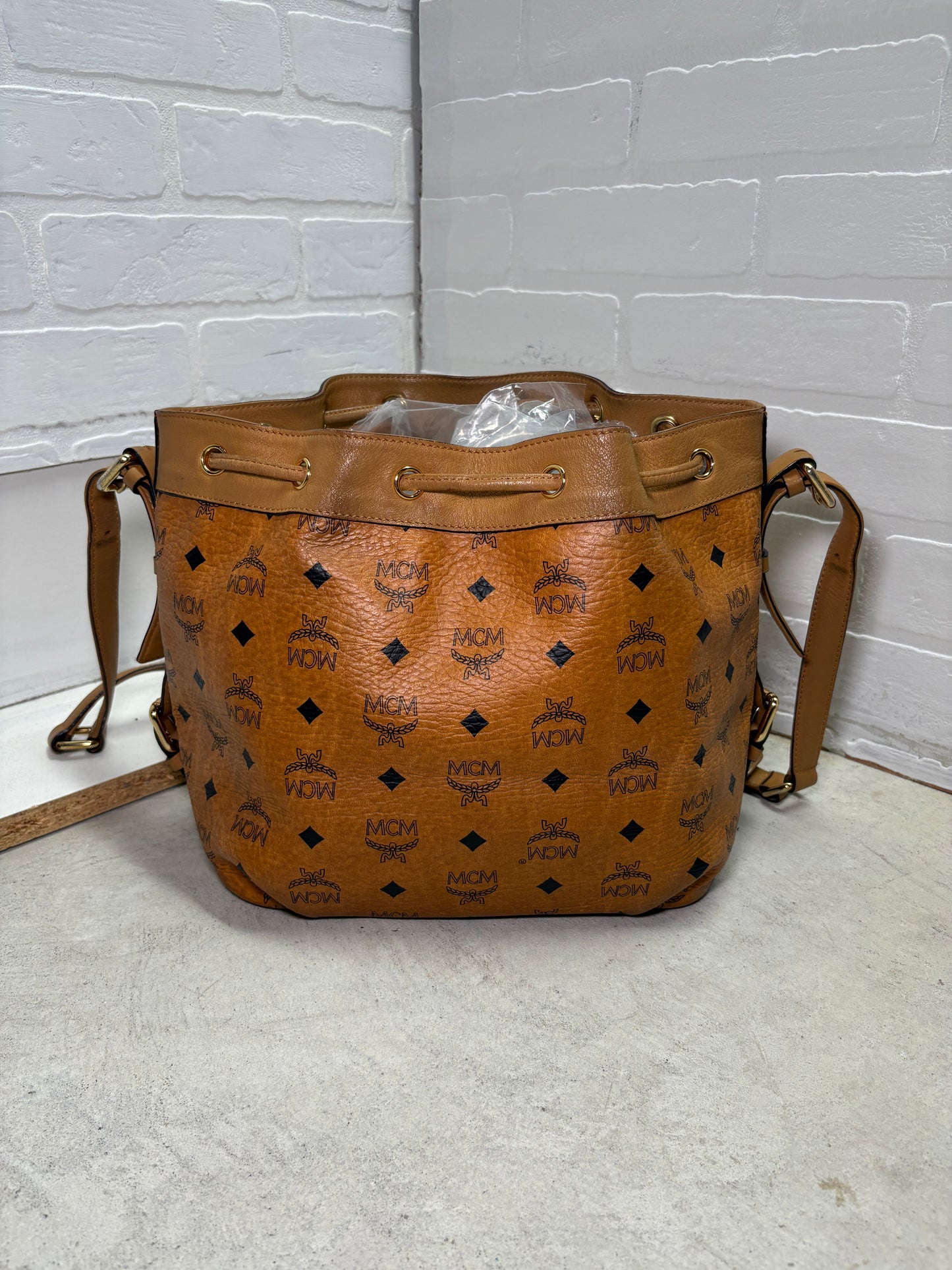 MCM Visetos Essential Drawstring Bucket Bag