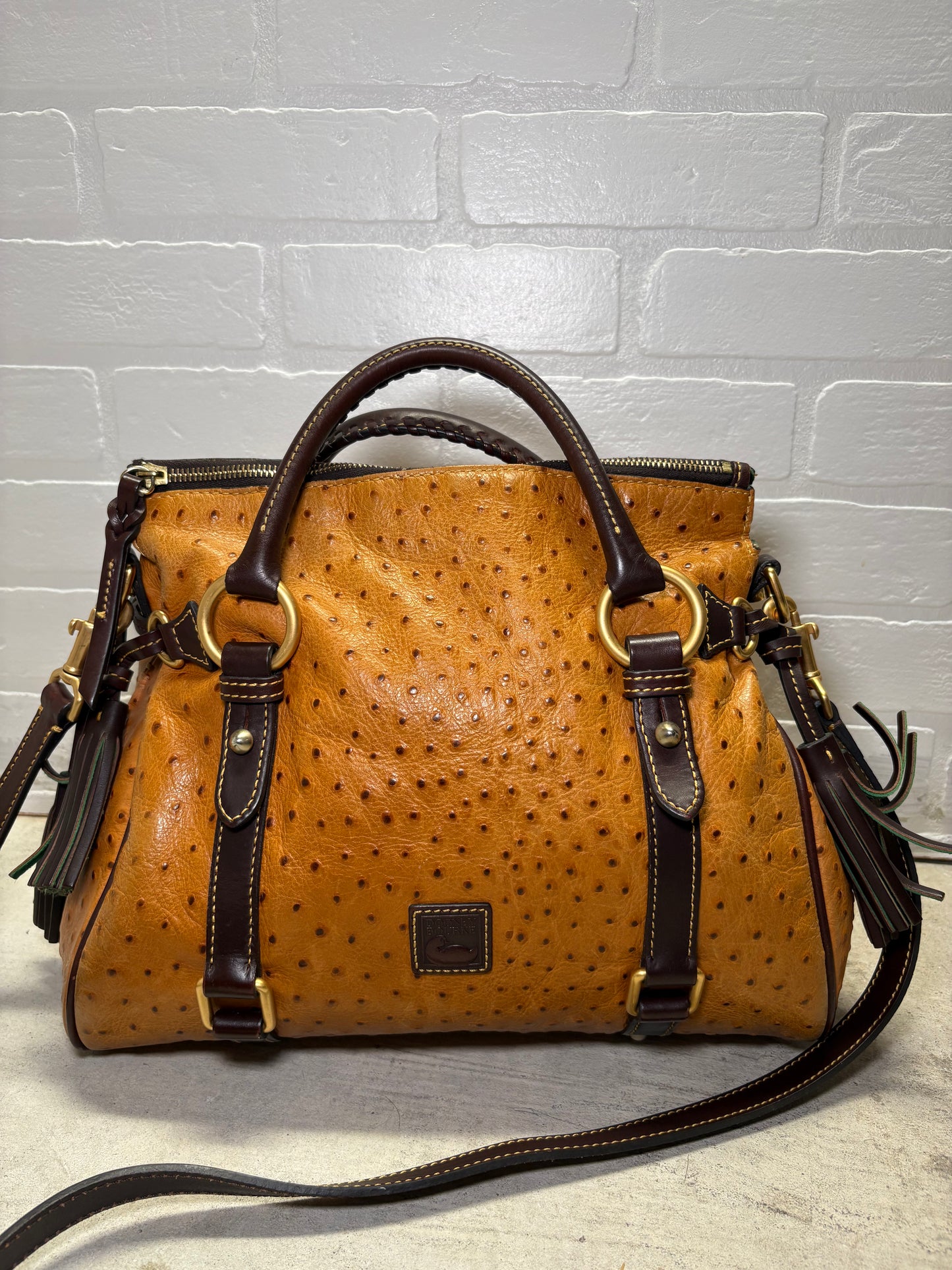 Dooney & Bourke Cognac Ostrich-Embossed Leather Satchel