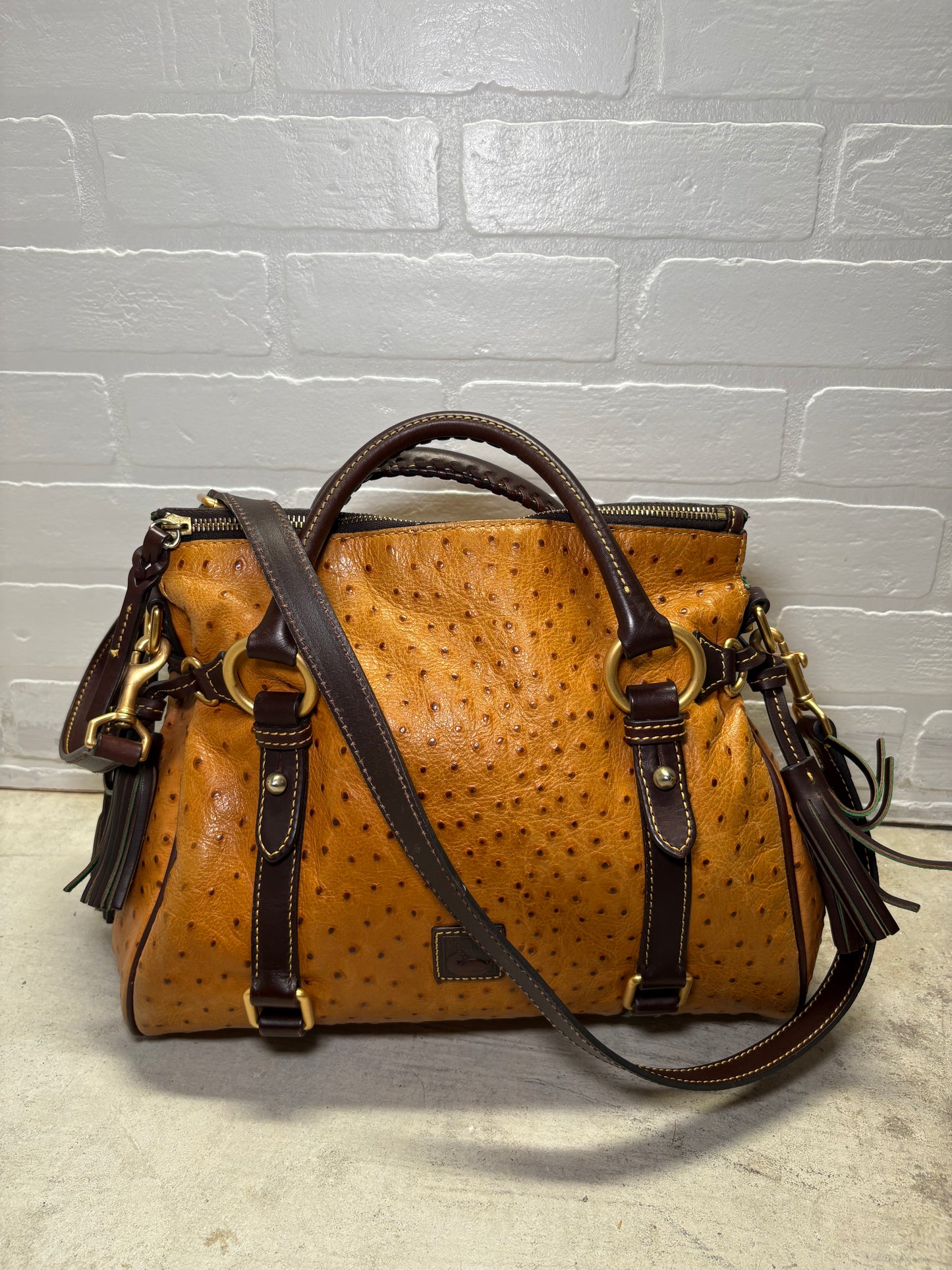 Dooney & Bourke Cognac Ostrich-Embossed Leather Satchel