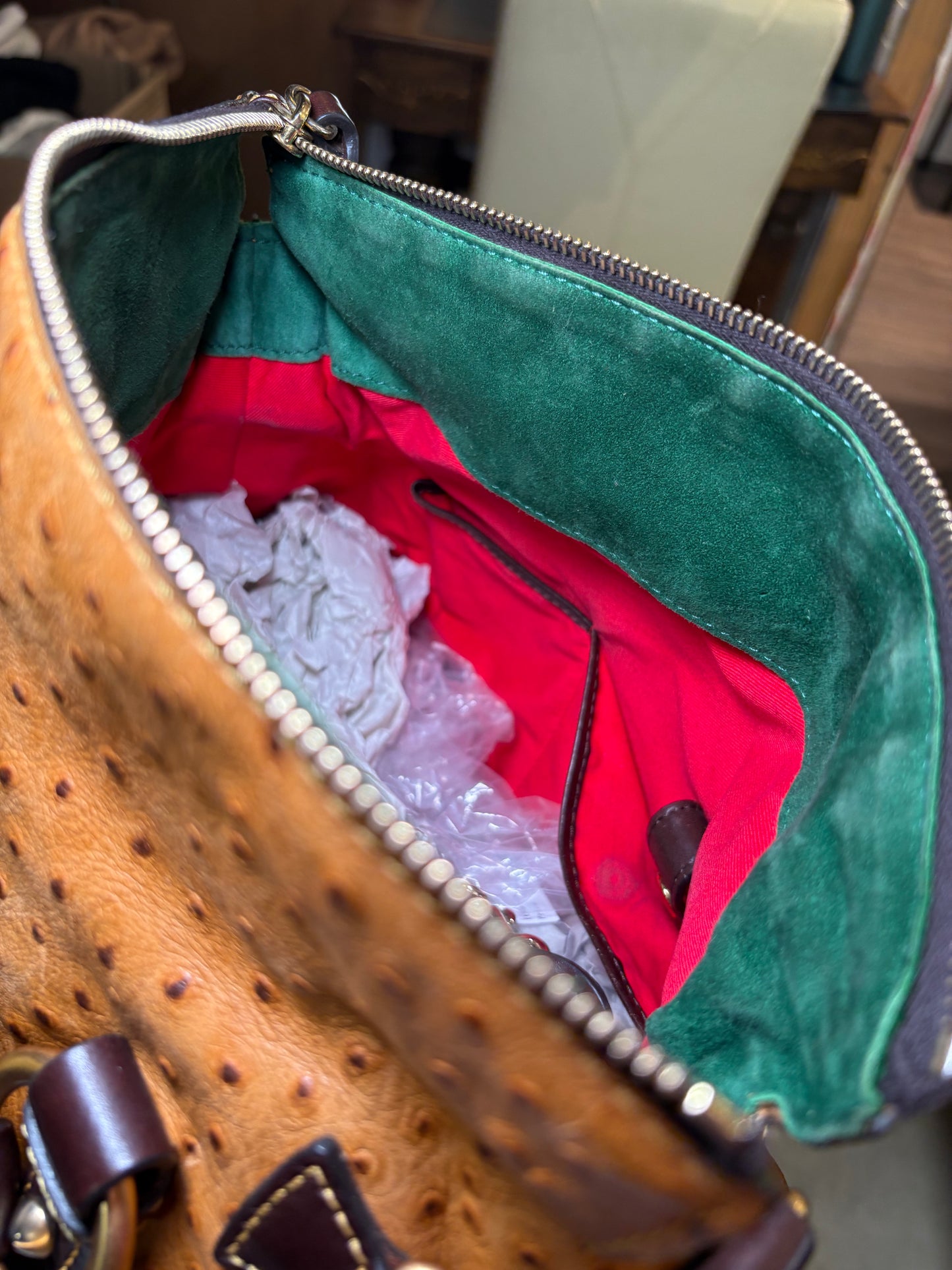 Dooney & Bourke Cognac Ostrich-Embossed Leather Satchel