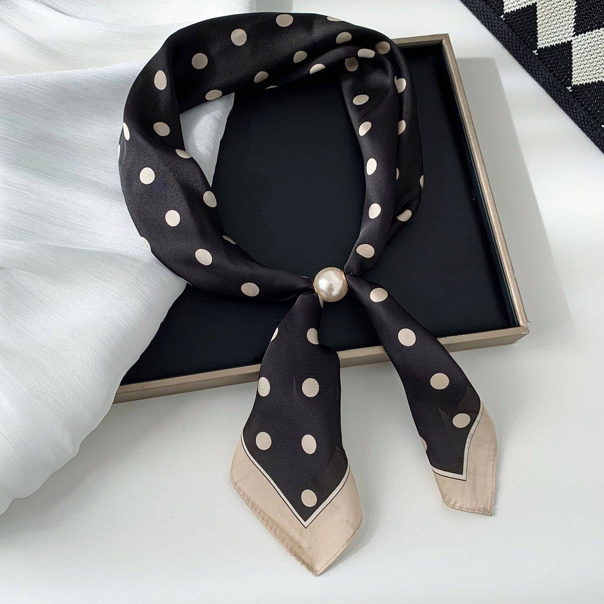 MKS America - Elegant Printed Pearl Magnetic Clasp Scarf: NO-5 / M