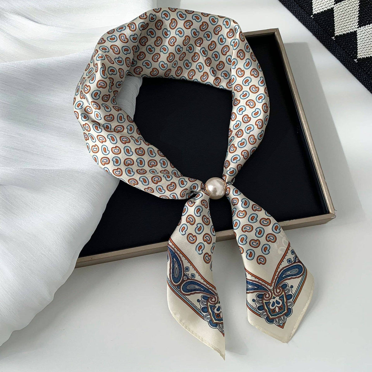 MKS America - Elegant Printed Pearl Magnetic Clasp Scarf: NO-5 / M