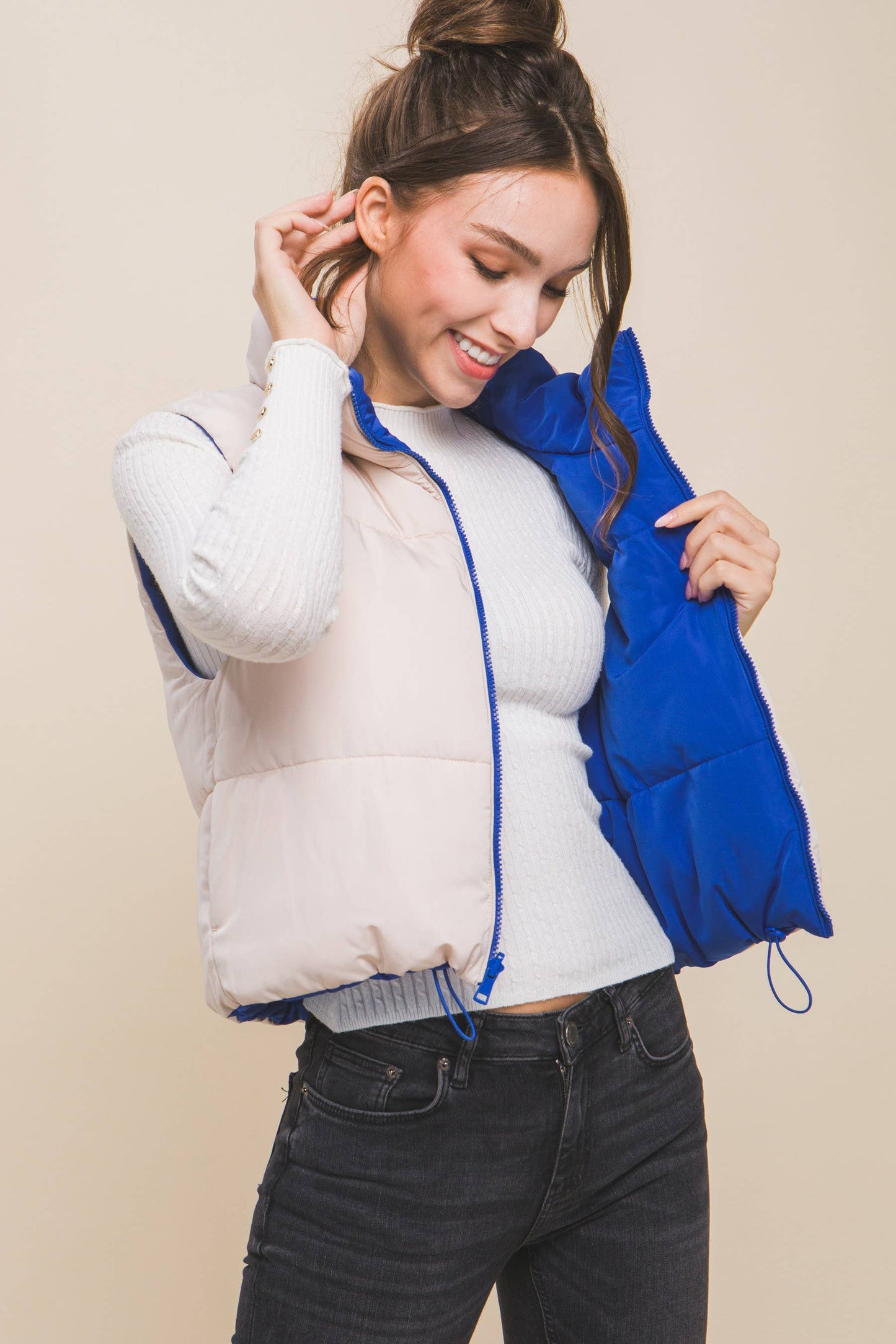 Peace Love Line - SLI4334 - REVERSIBLE PUFFER VEST: HIBISCUS / S