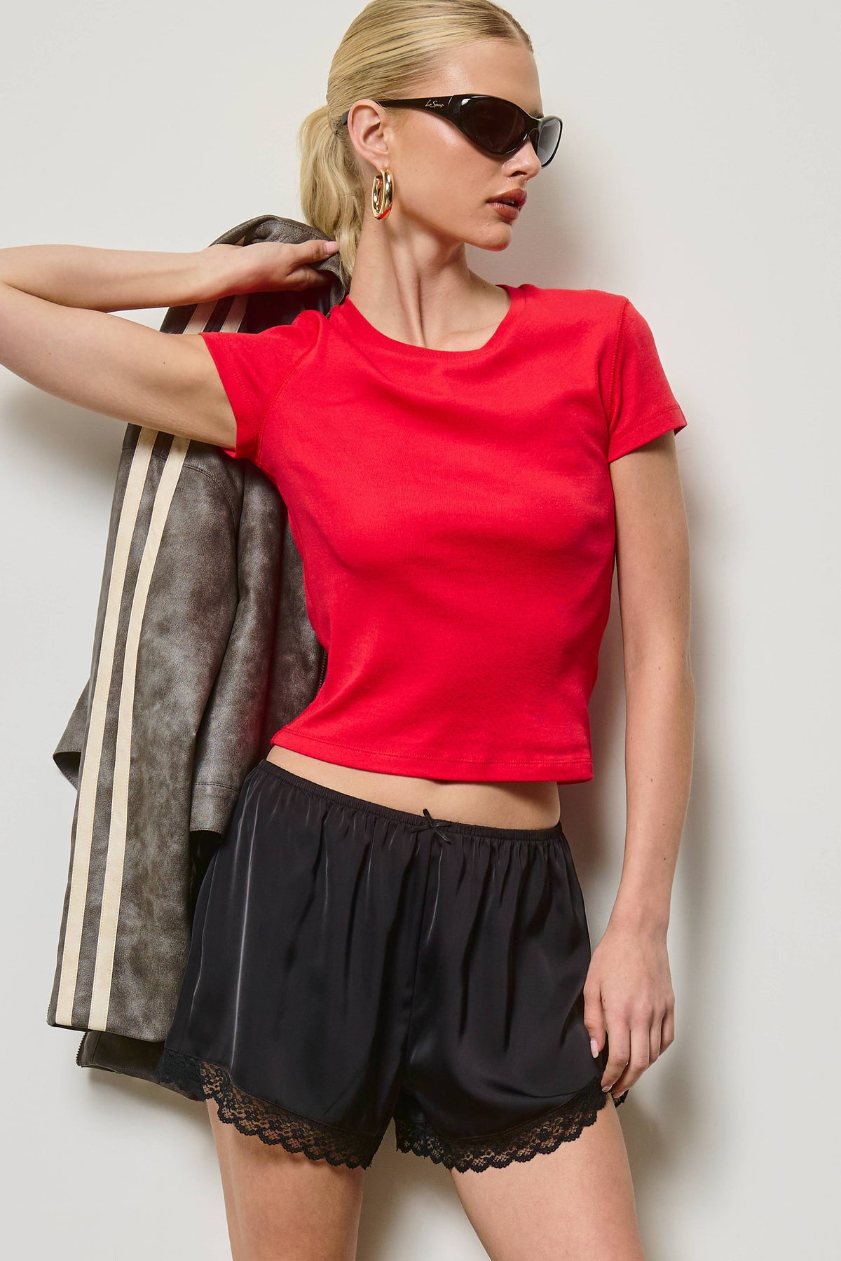 Mimosa - Basic Short Sleeve Baby Tee Knit Top: Ivory / S