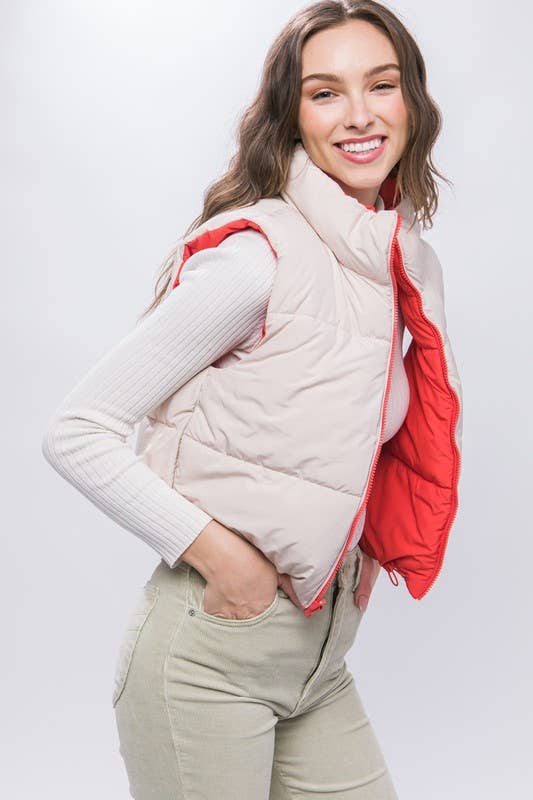 Peace Love Line - SLI4334 - REVERSIBLE PUFFER VEST: HIBISCUS / M