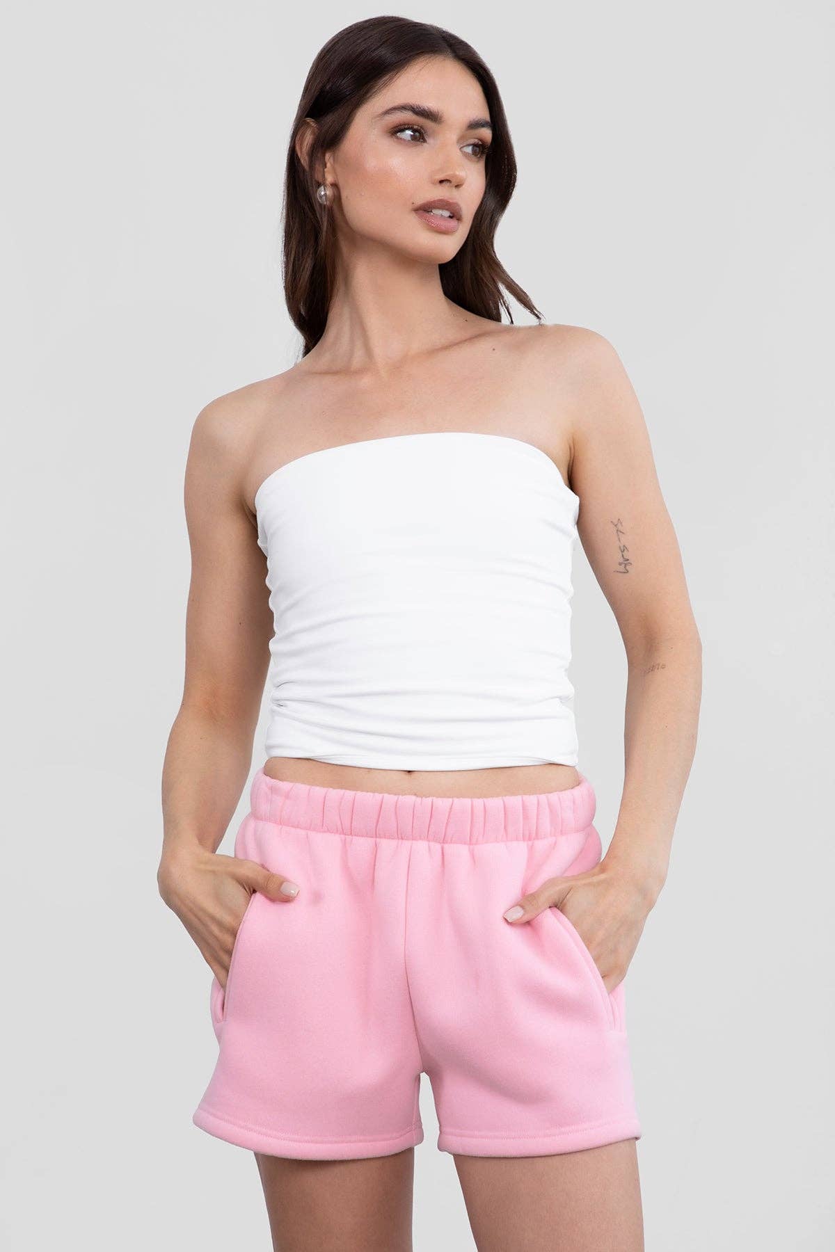 TICTOC - MOMO Plush Fleece Lounge High Waist Fleece Shorts: Blush / 3 SMALL 2 MEDIUM 1 LARGE