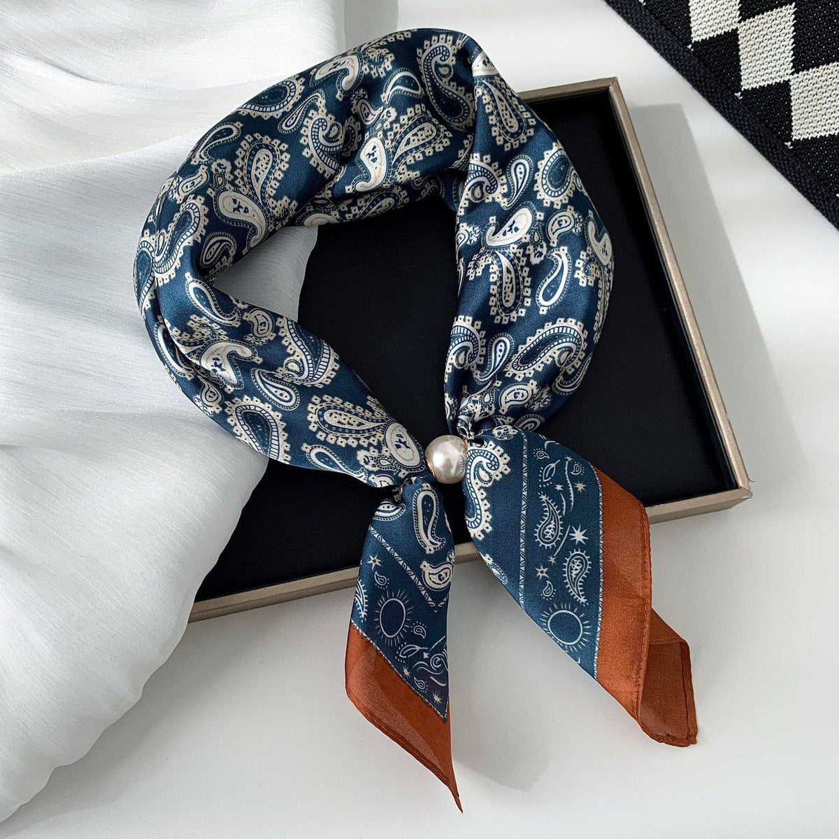 MKS America - Elegant Printed Pearl Magnetic Clasp Scarf: NO-1 / M