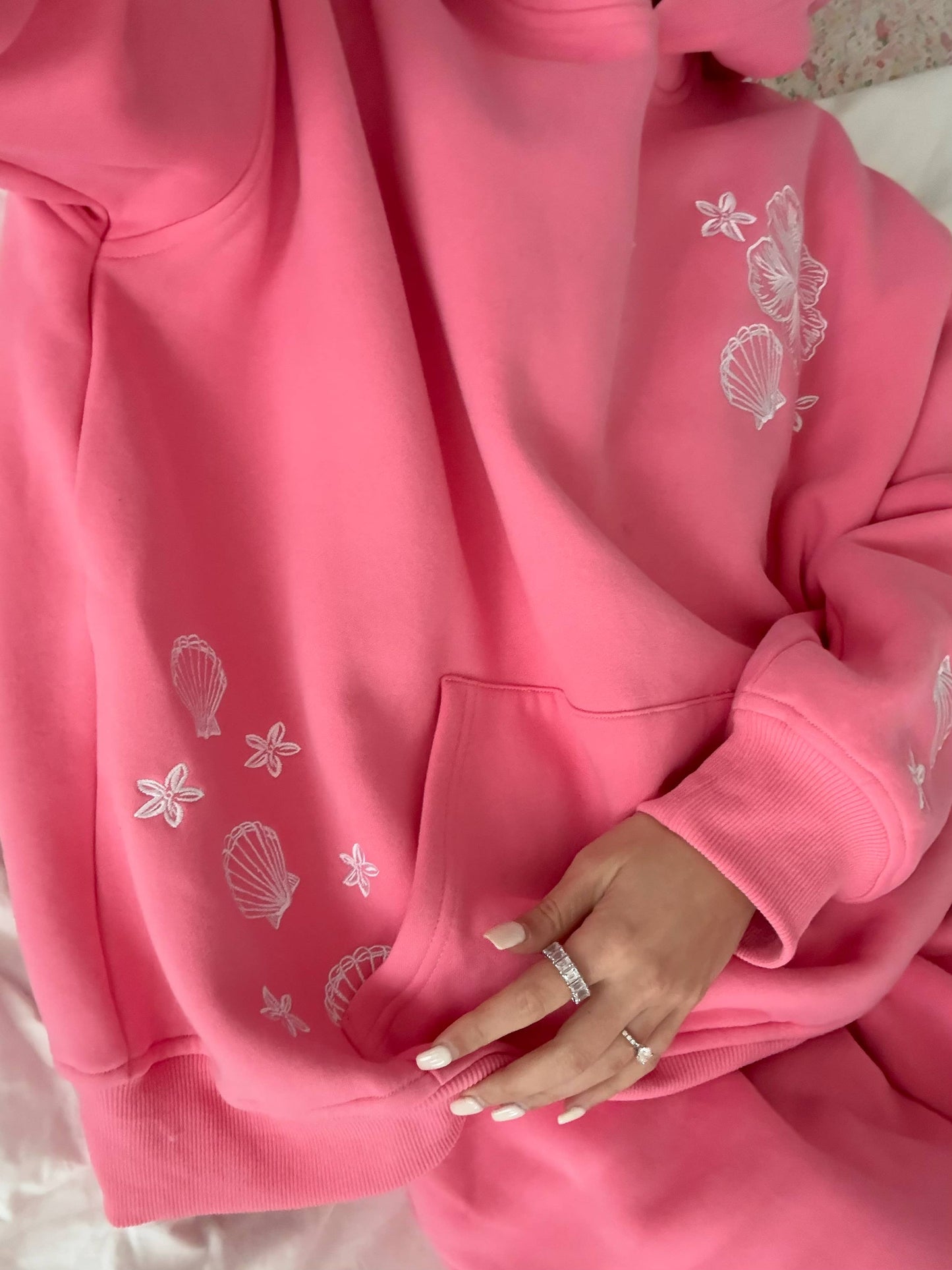 Sunkissed Coconut - Hibiscus Pink Tropical Embroider Hoodie: Hibiscus Pink / XL