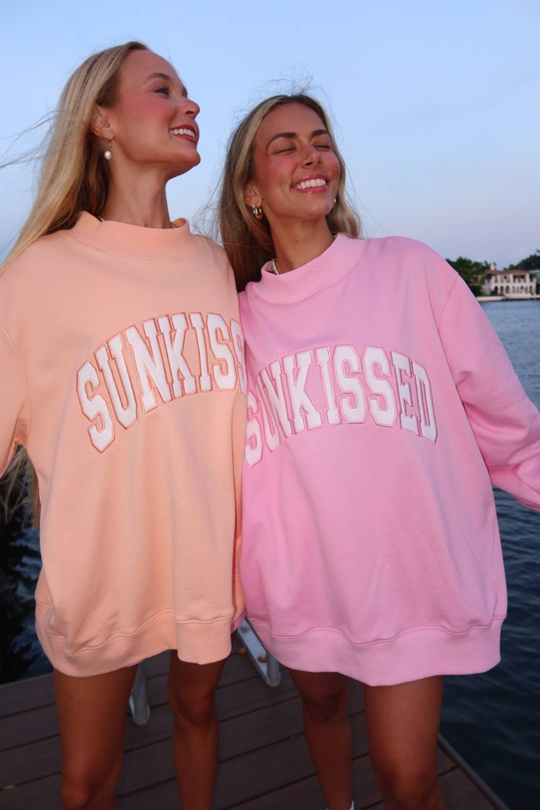 Sunkissed Coconut - Lottie Pink Varsity Sunkissed Embroidered Mockneck Sweatshirt 100% Cotton: Lottie Pink / Large