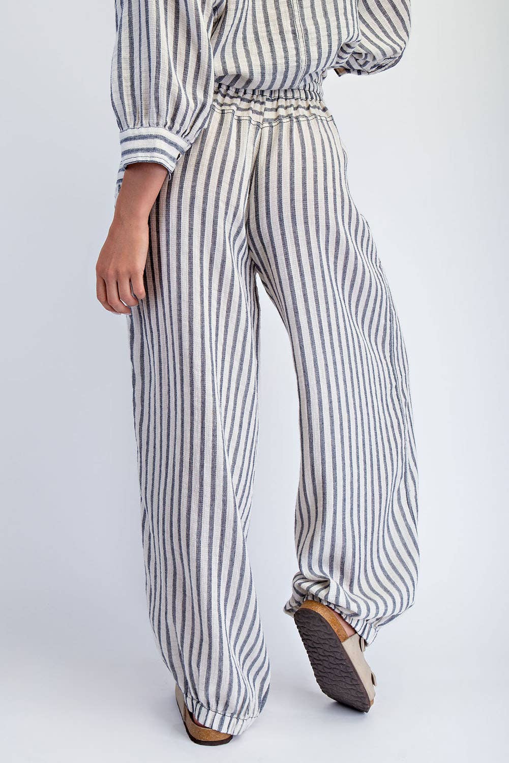 COTIERRA - STRIPE SOFT WASH LINEN BLENDED PANTS: Pink/Natural / S-M-L(2-2-2)