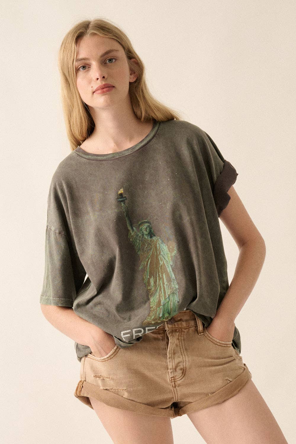 Promesa USA - Freedom Statue of Liberty Vintage-Wash Graphic Tee: Iron / L