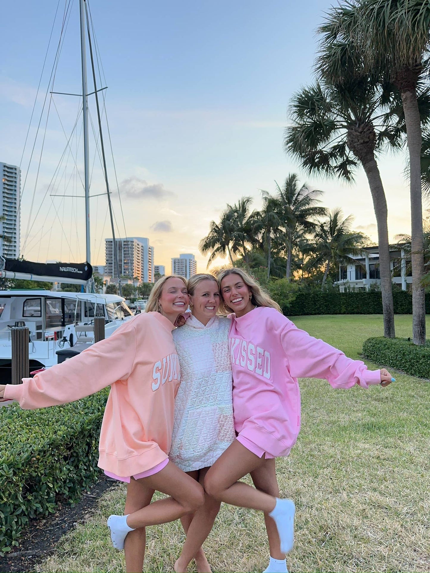 Sunkissed Coconut - Lottie Pink Varsity Sunkissed Embroidered Mockneck Sweatshirt 100% Cotton: Lottie Pink / Small