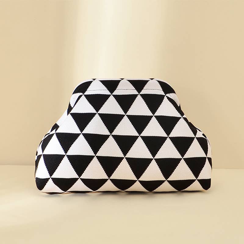 MKS America - Stripe Knit Cosmetic Bag Geo Pattern Storage Clutch: JBlack / M