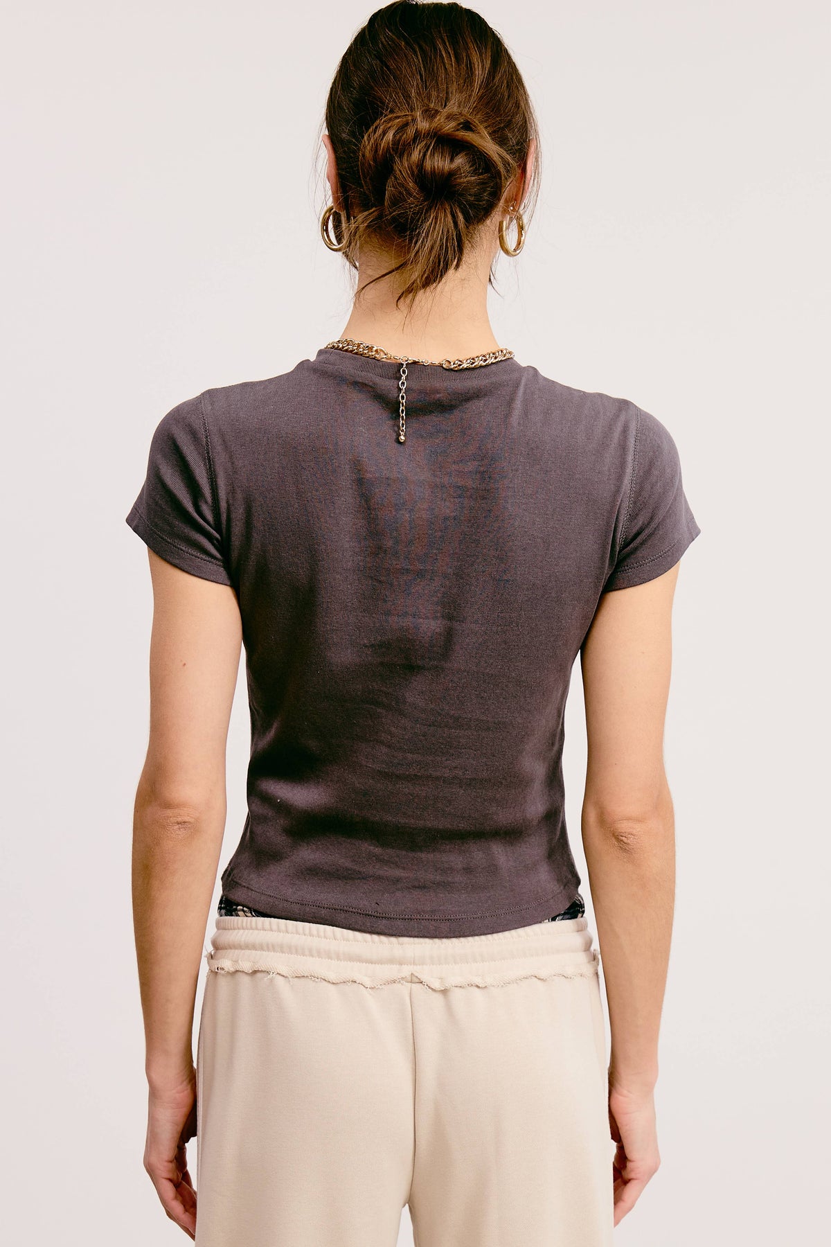 Mimosa - Basic Short Sleeve Baby Tee Knit Top: Ivory / S