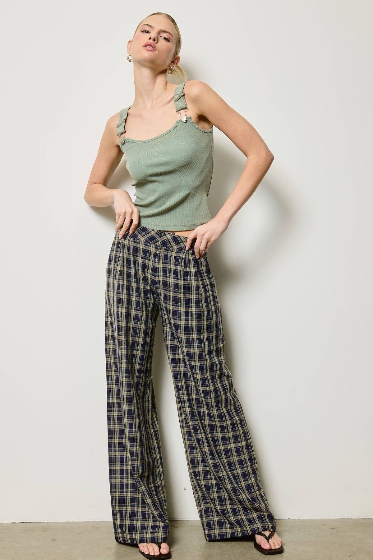 Mimosa - Plaid Pleated Wide Leg Trousers: Brown / S