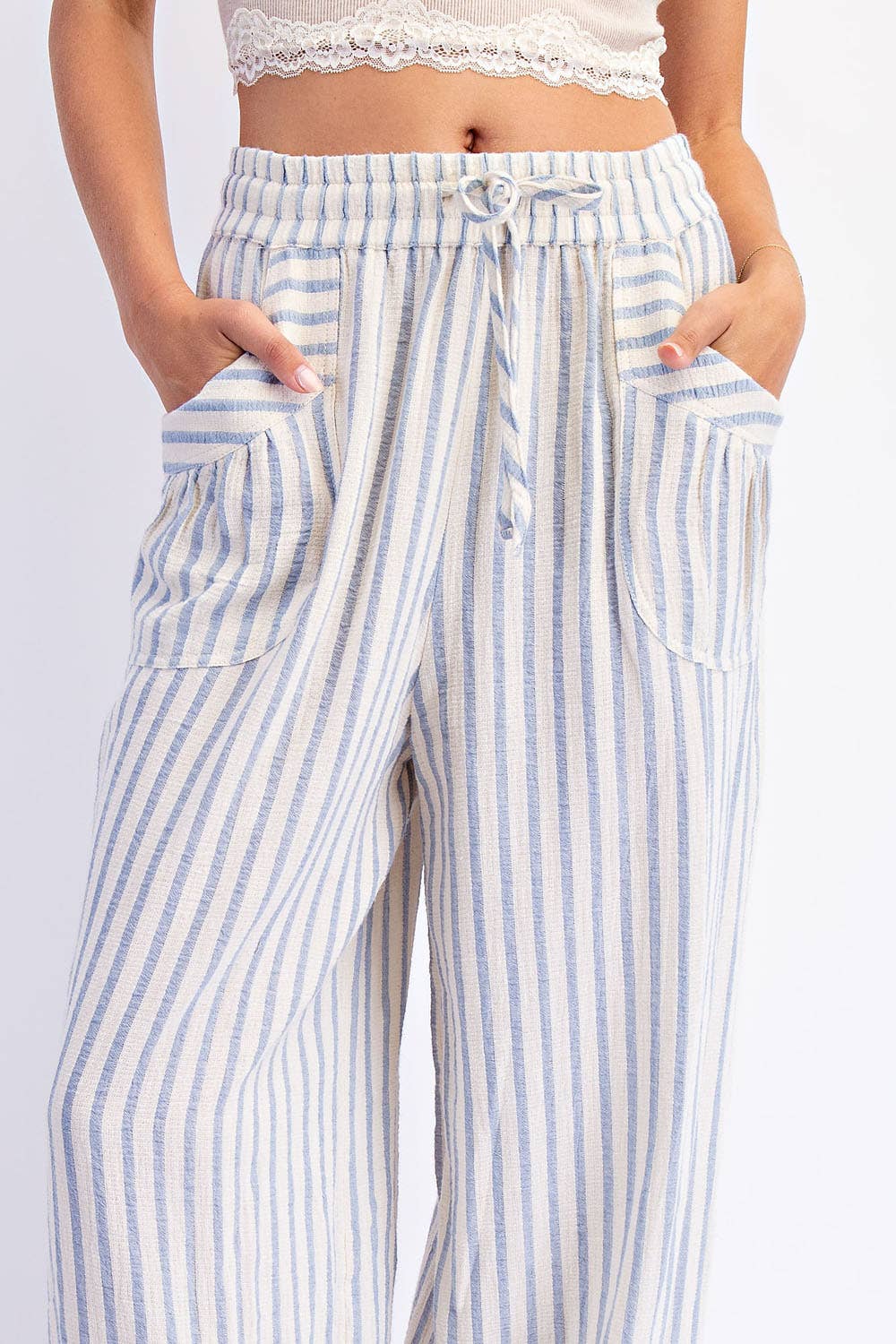 COTIERRA - STRIPE SOFT WASH LINEN BLENDED PANTS: Pink/Natural / S-M-L(2-2-2)