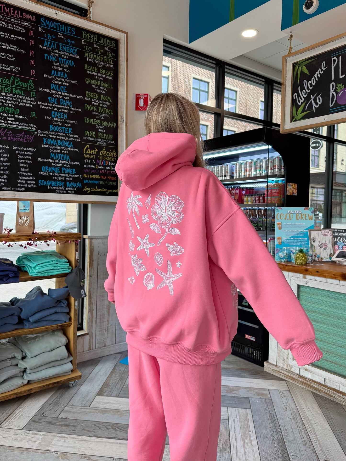 Sunkissed Coconut - Hibiscus Pink Tropical Embroider Hoodie: Hibiscus Pink / Medium