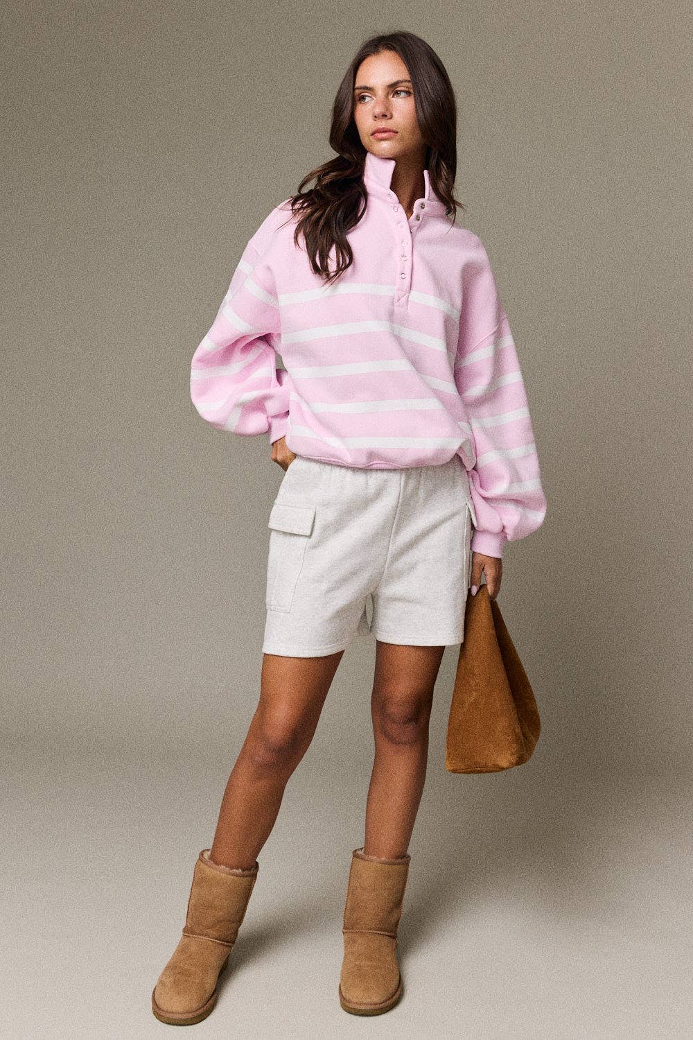 Papermoon - PT50478 - Addison Stripe Pullover: Pink/White / S-M-L (3-2-1)