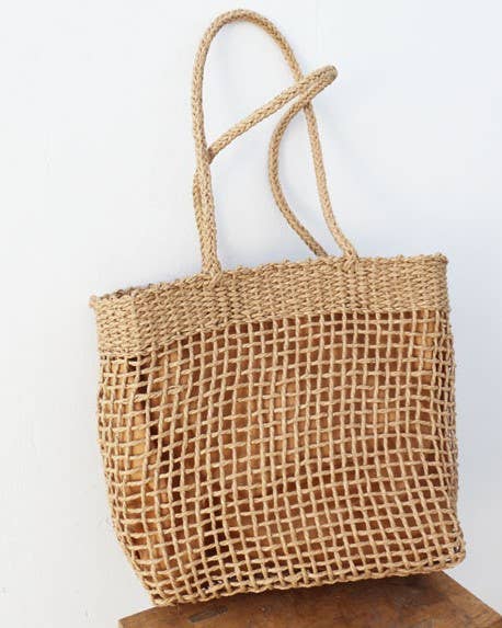 HIDDENBRAND - ECO-friendly Nature Organic Straw tote bag: Camel-lined / M