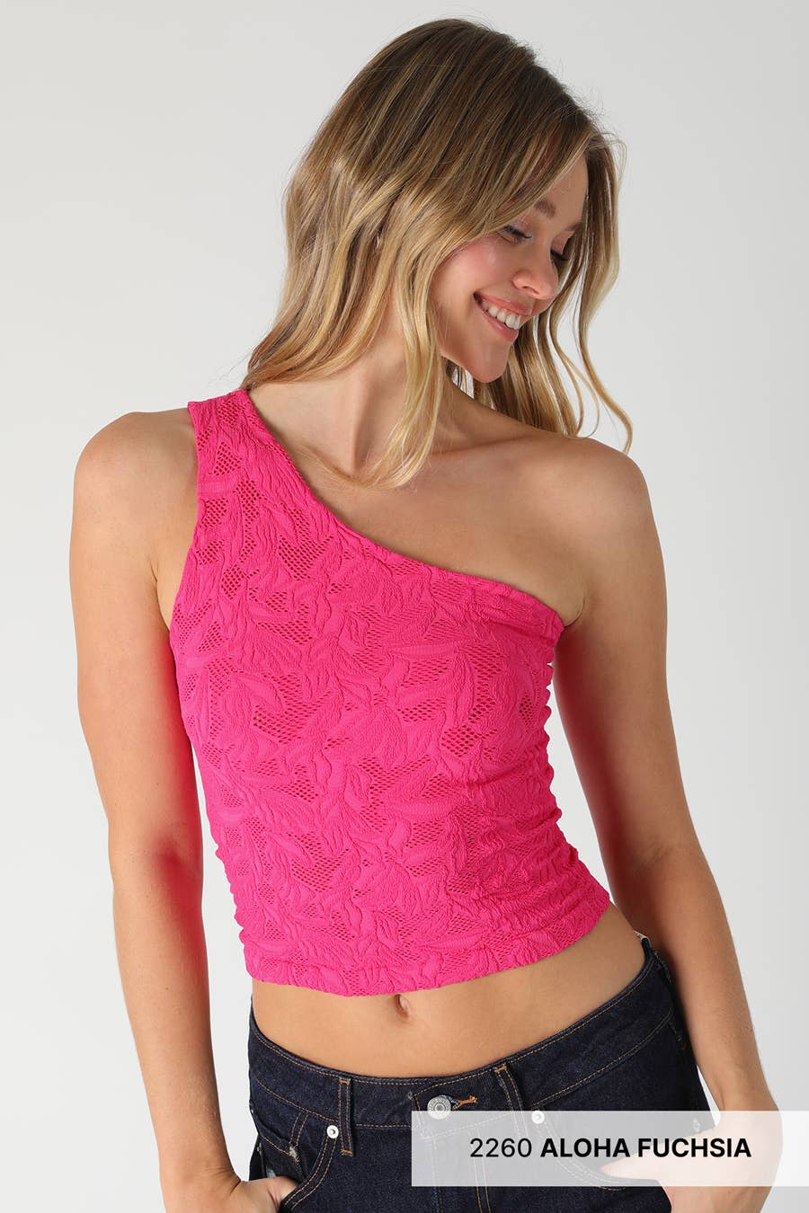 NIKIBIKI - NS8497 - Textured Lace One Shoulder Top: 2259 Marina