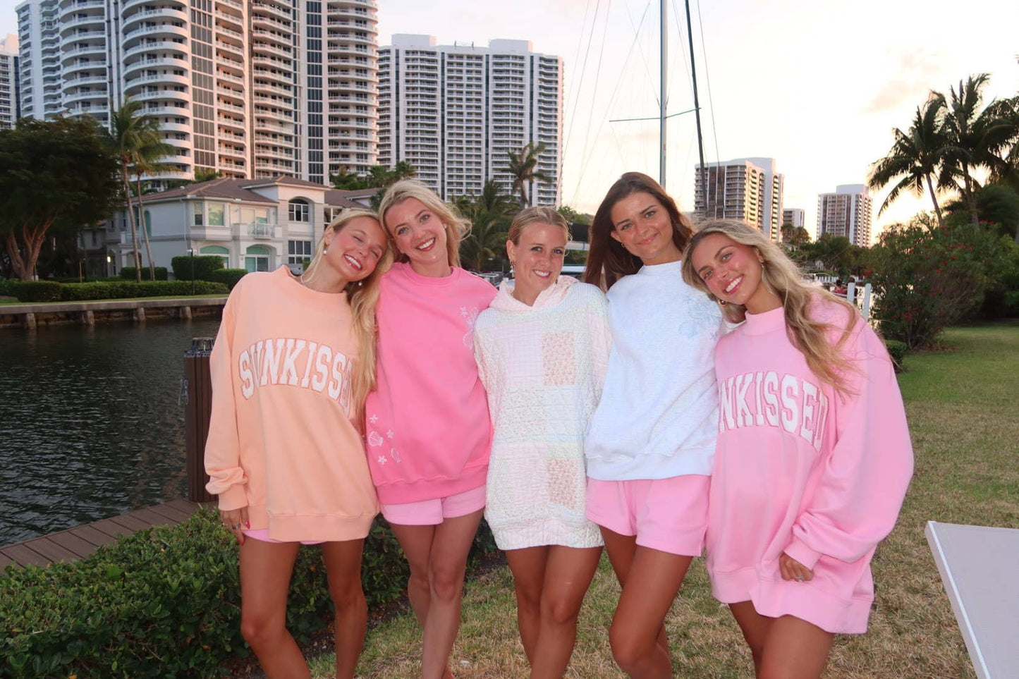 Sunkissed Coconut - Lottie Pink Varsity Sunkissed Embroidered Mockneck Sweatshirt 100% Cotton: Lottie Pink / Medium