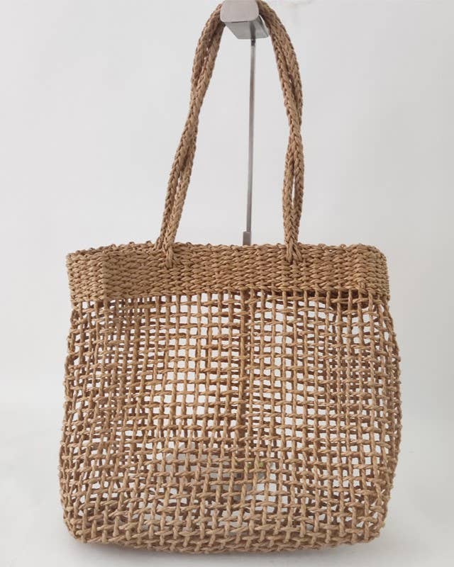 HIDDENBRAND - ECO-friendly Nature Organic Straw tote bag: Camel-lined / M