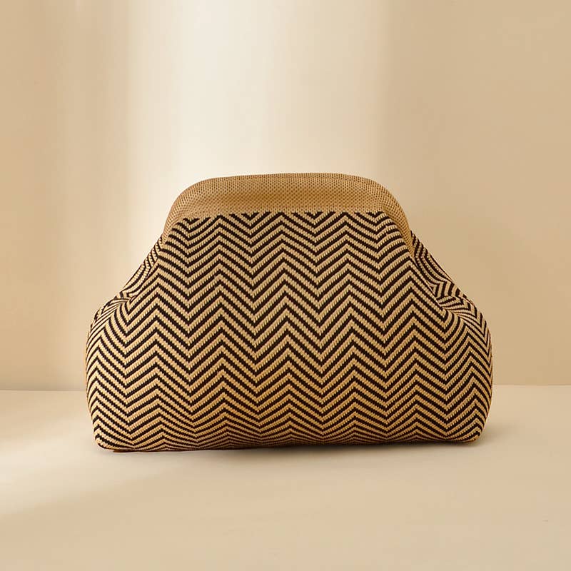 MKS America - Stripe Knit Cosmetic Bag Geo Pattern Storage Clutch: JBlack / M