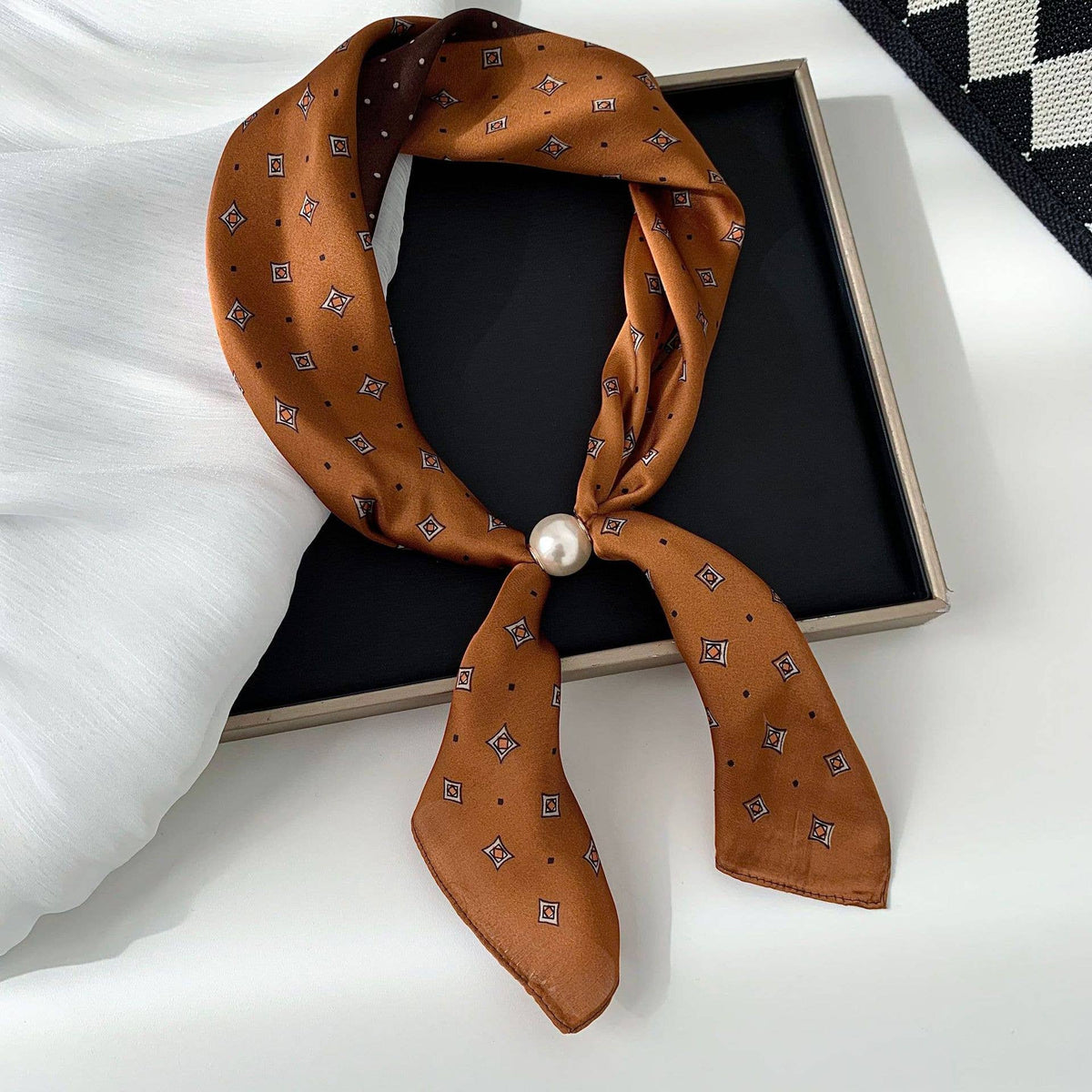 MKS America - Elegant Printed Pearl Magnetic Clasp Scarf: NO-5 / M