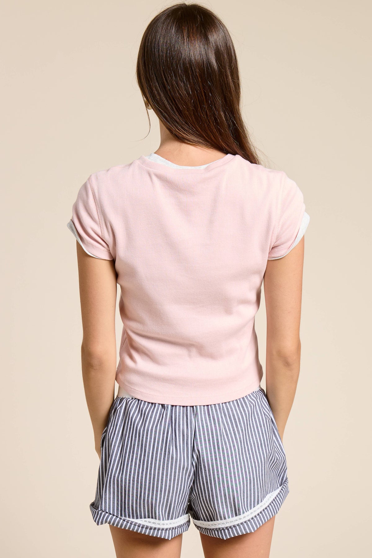 Mimosa - Basic Short Sleeve Baby Tee Knit Top: Charcoal / S