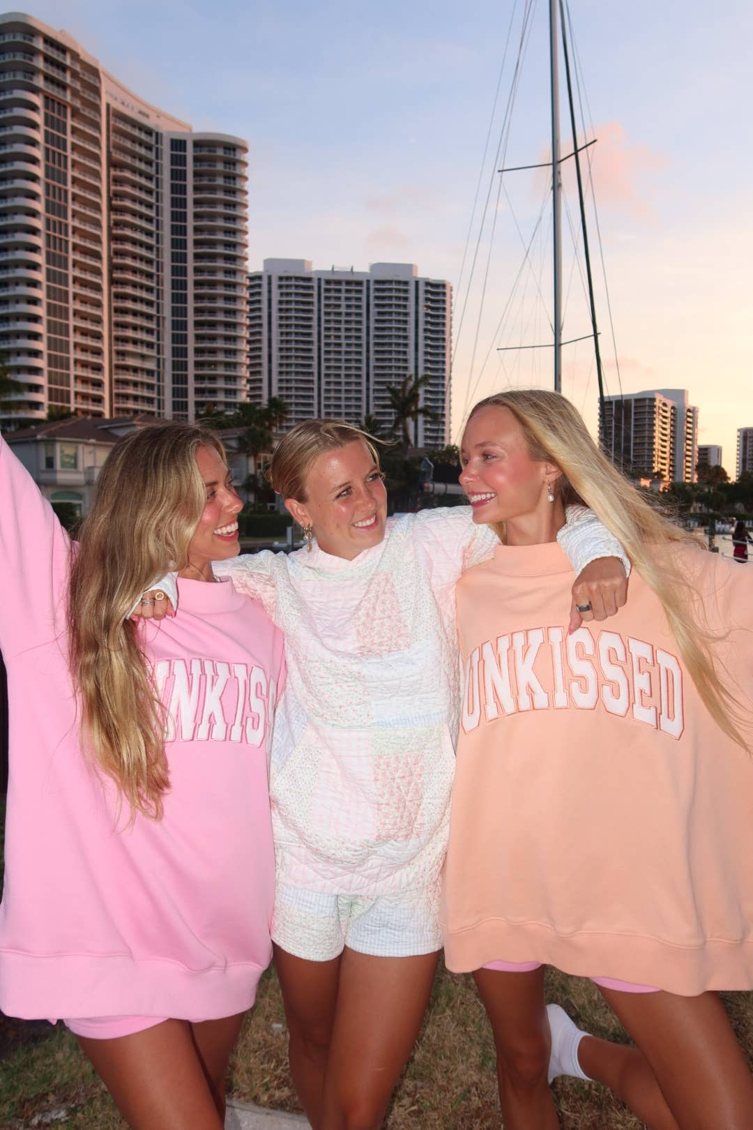 Sunkissed Coconut - Lottie Pink Varsity Sunkissed Embroidered Mockneck Sweatshirt 100% Cotton: Lottie Pink / Small