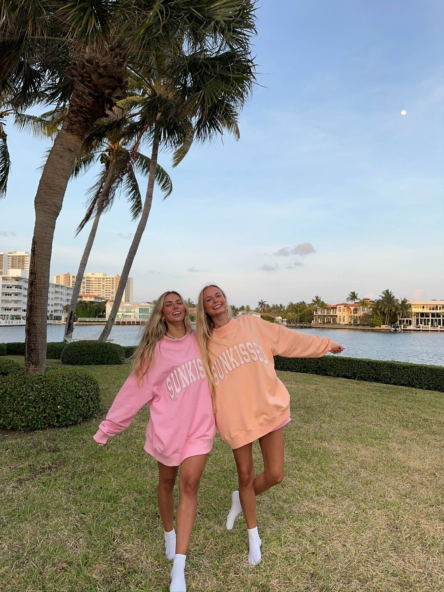 Sunkissed Coconut - Lottie Pink Varsity Sunkissed Embroidered Mockneck Sweatshirt 100% Cotton: Lottie Pink / Medium