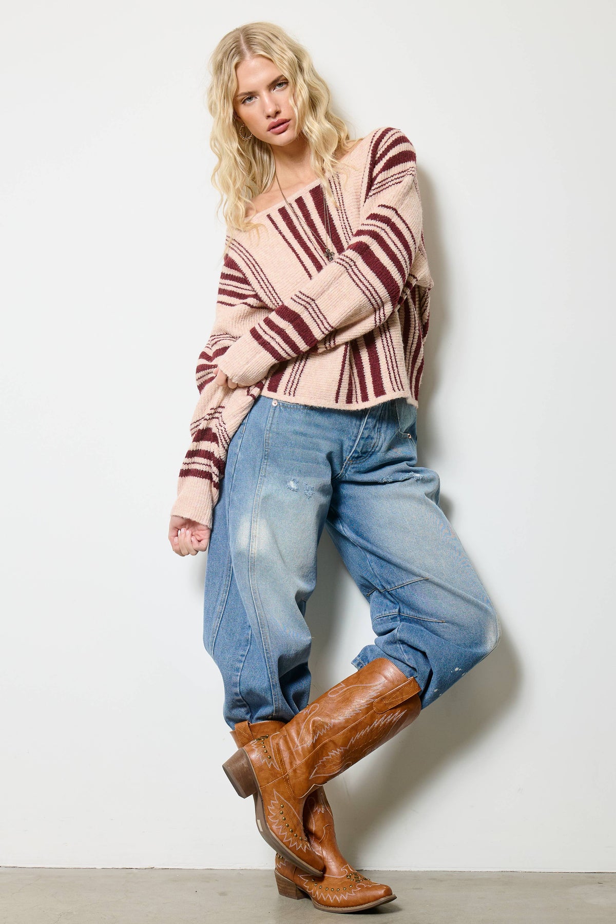 Mimosa - Striped Off Shoulder Knit Sweater: Dijon / S