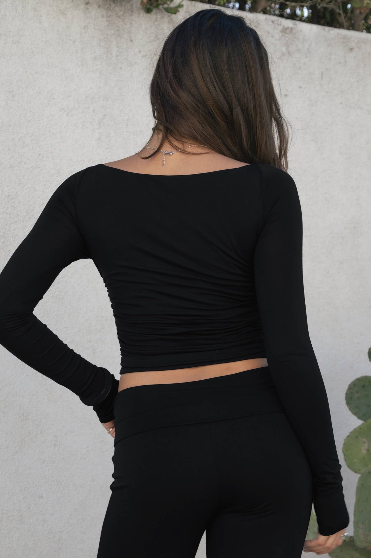 JOLINA Boat Neckline Basic Casual Lounge Long Sleeve Top