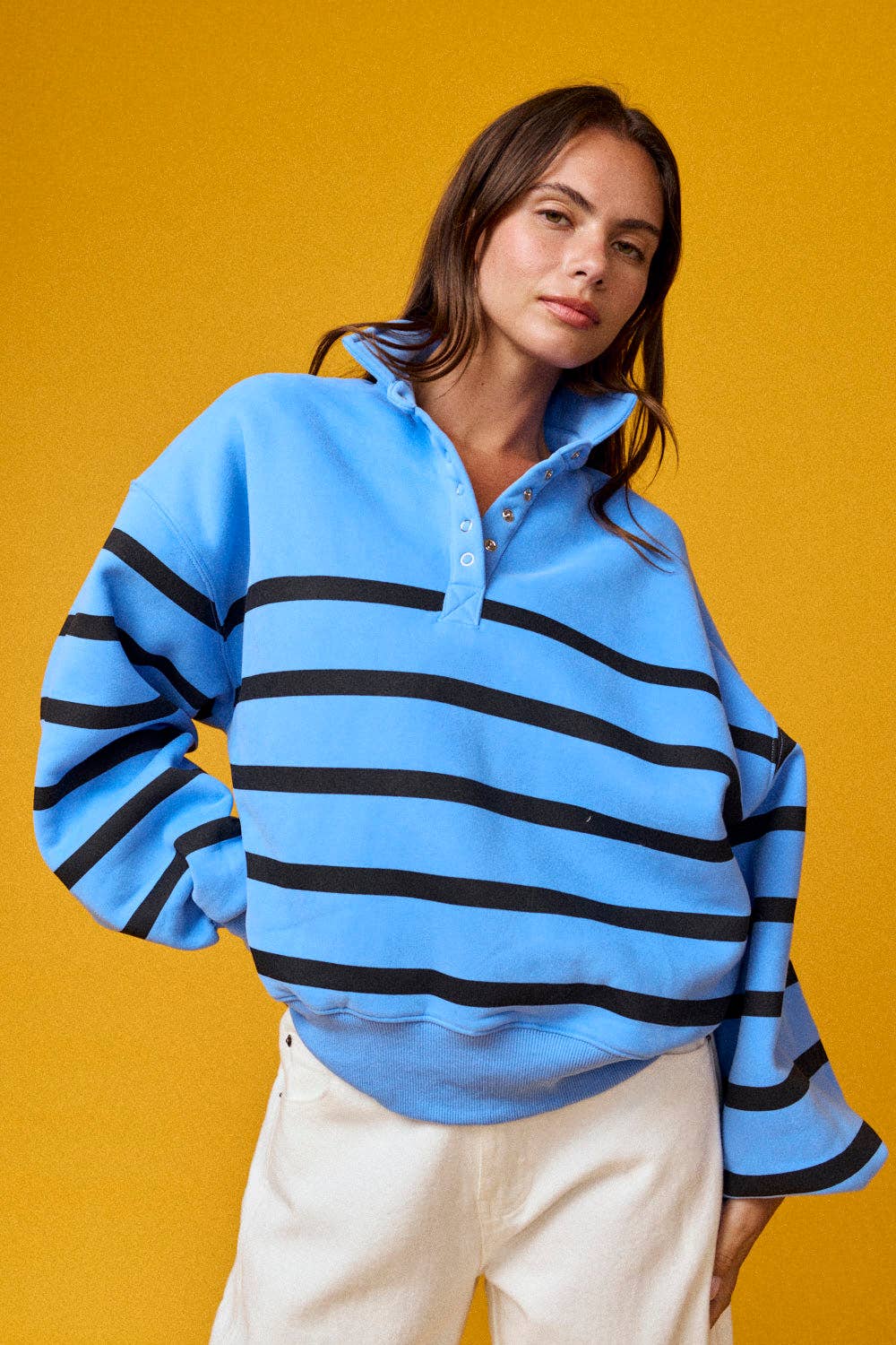 Papermoon - PT50478 - Addison Stripe Pullover: Pink/White / S-M-L (3-2-1)