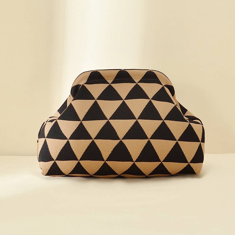 MKS America - Stripe Knit Cosmetic Bag Geo Pattern Storage Clutch: JBlack / M