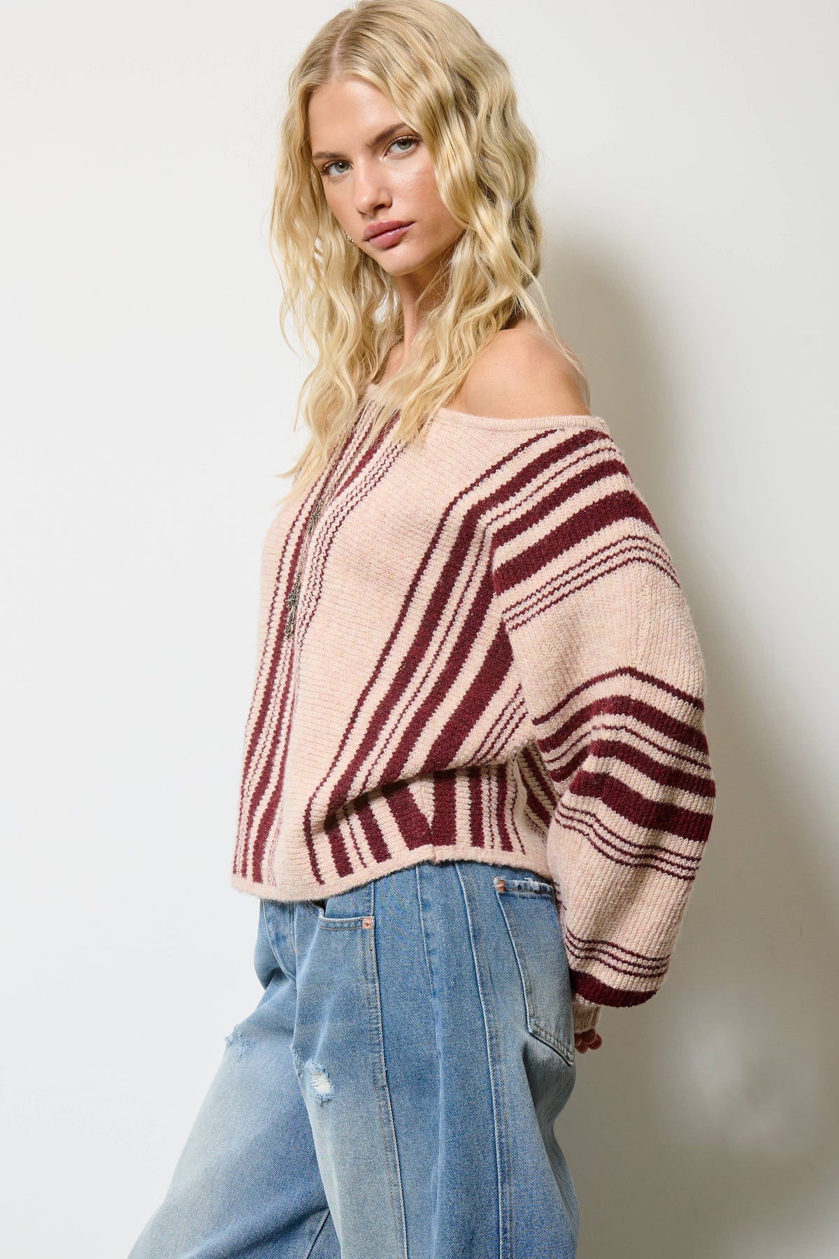 Mimosa - Striped Off Shoulder Knit Sweater: Dijon / S