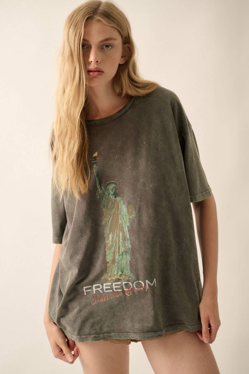 Promesa USA - Freedom Statue of Liberty Vintage-Wash Graphic Tee: Iron / L